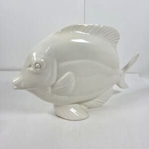 Large Ceramic White Tropical Fish Sculpture Figure Statue 14"x8.5" Sculptureart